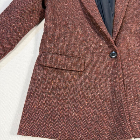 Banana Republic Petite 0 Blazer Rust Herringbone Wool Blend Tailored Academia - Picture 9 of 15